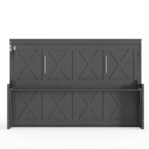English Elm Full Murphy Bed with Fold Down Desk Led Lighting and Usb Port for Studio Spaces Dark Gray W1580S00455