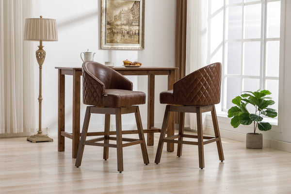 English Elm United We Win Quilted Microsuede Swivel Barstool with Wood Legs and Gold Rivet Trim Brown W1568P361704