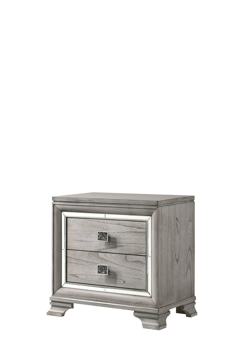 English Elm Modern Queen Size Panel Bed 3pc Set with Tufted LED Headboard, Soft Gray Wood Grain Nightstands, Elegant Storage B2741S00106