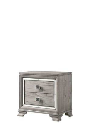 English Elm Modern Queen Size Panel Bed 3pc Set with Tufted LED Headboard, Soft Gray Wood Grain Nightstands, Elegant Storage B2741S00106