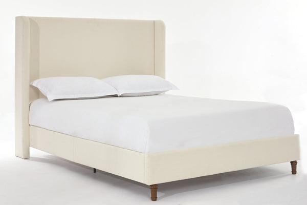English Elm Harper Wingback King Bed Ivory Boucle Upholstery Walnut Legs Elegant Master Bedroom B191P458351