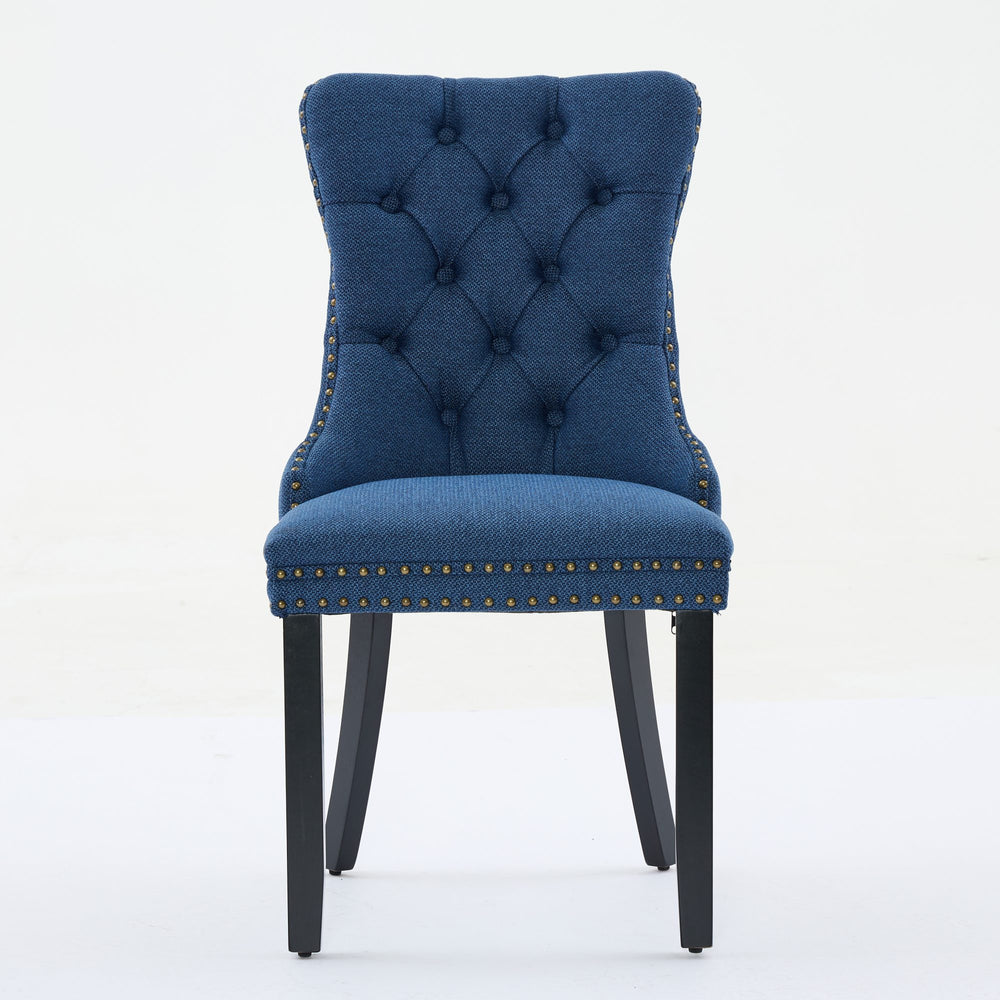 English Elm Nikki Modern Tufted Linen Dining Chair with Solid Wood Frame, High-Rebound Cushion, Nailhead Trim, 300 lb Capacity Blue W1143P233650