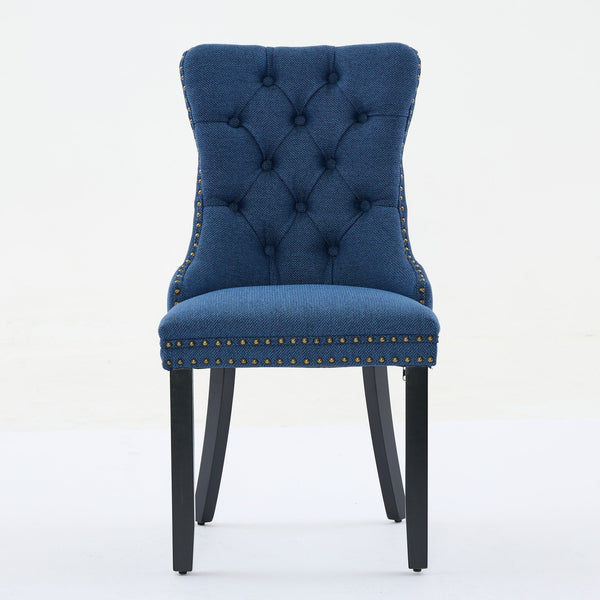 English Elm Nikki Modern Tufted Linen Dining Chair with Solid Wood Frame, High-Rebound Cushion, Nailhead Trim, 300 lb Capacity Blue W1143P233650