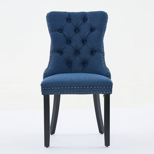 English Elm Nikki Tufted Flax Linen Dining Chair with Solid Wood Frame, High-Rebound Cushion, Nailhead Trim Blue W1143P233650