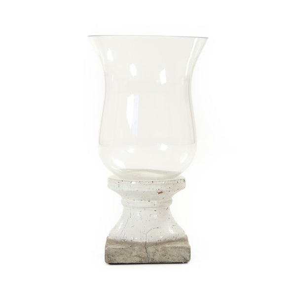 Zentique Partially Glazed Off-White Candle Holder with Glass Insert — Elegant Ceramic Accent for Mantel & Tabletop W8.75 x H16.5 x D8.75 4614M A25A