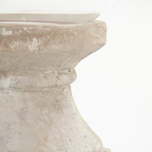 Zentique Distressed Terracotta Candle Holder with Glass Insert — Rustic Grey Finish, Pillar-Safe Accent for Home Decor W8.5 x H16.5 x D8.5 4614M A292