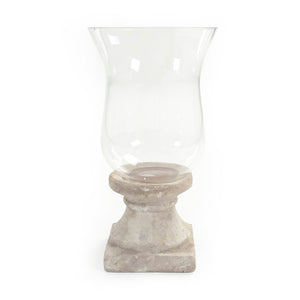 Zentique Distressed Terracotta Candle Holder with Glass Insert — Rustic Grey Finish, Pillar-Safe Accent for Home Decor W8.5 x H16.5 x D8.5 4614M A292