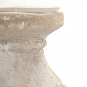 Zentique Distressed Terracotta Candle Holder with Glass Insert — Rustic Grey Finish, Pillar-Safe Accent for Home Decor W7 x H13.5 x D7 4614S A292