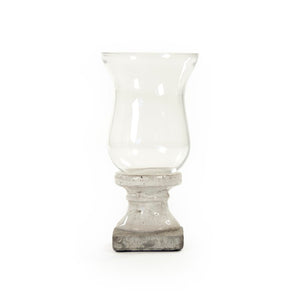 Zentique Partially Glazed Off-White Candle Holder with Glass Insert — Elegant Ceramic Accent for Mantel & Tabletop W7 x H13 x D7 4614S A25A