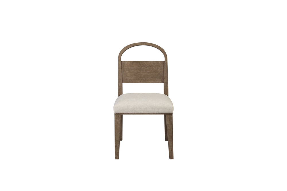 English Elm Wood Arch Back Chair with Cushioned White Sand Seat, Toffee Oak Finish, Elegant Transitional Design Brown 38.5 L x 20 W x 12 H B2699P373206