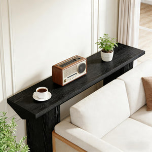 English Elm Practical Geometric Console Table with Matte Black Wood Grain Finish for Entryway or Sofa T3971P452021