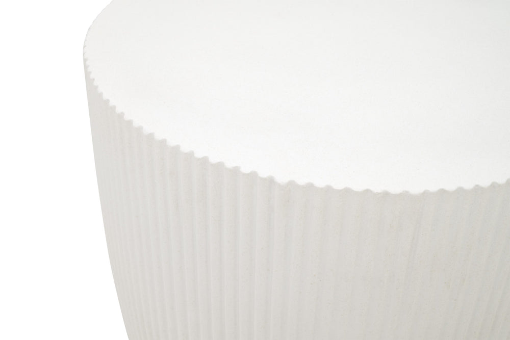 Essentials for Living Soleil Fluted Concrete End Table Ivory Finish Sculptural Accent for Modern Interiors 4617.IVO
