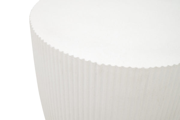 Soleil Fluted Concrete End Table Ivory Finish Sculptural Accent for Modern Interiors
