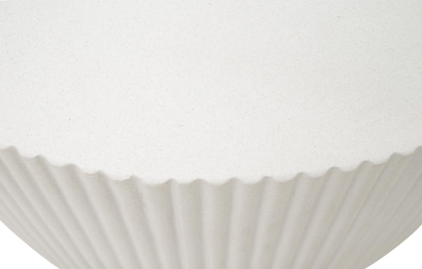 Soleil Fluted Concrete End Table Ivory Finish Sculptural Accent for Modern Interiors
