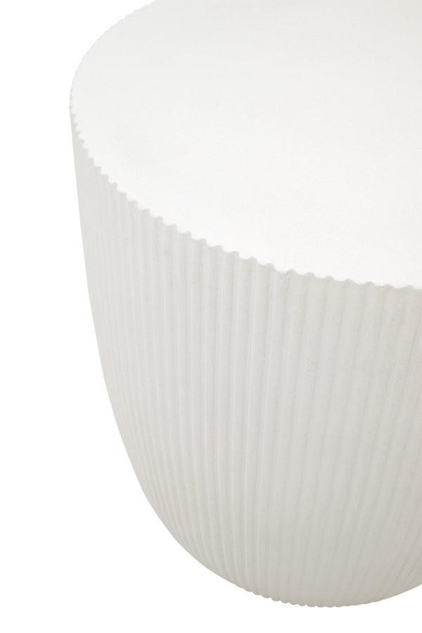 Soleil Fluted Concrete End Table Ivory Finish Sculptural Accent for Modern Interiors