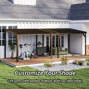 English Elm 10'x16' Wall Mounted Hardtop Gazebo Galvanized Steel Roof Patio Lean to Canopy Brown W1859S00224