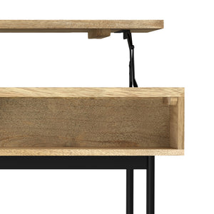 English Elm Reeves Lift Top Coffee Table in Natural Mango Wood with Raffia, Iron Base, Storage & Split Lift Top B136P203457