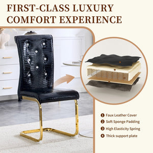 English Elm Luxury Pu Upholstered Dining Chair Set of 4 with Channel Stitching and Metal Legs Black W1512P491876