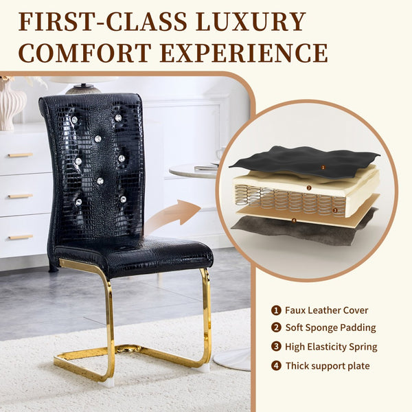 English Elm Luxury Pu Upholstered Dining Chair Set of 4 with Channel Stitching and Metal Legs Black W1512P491882