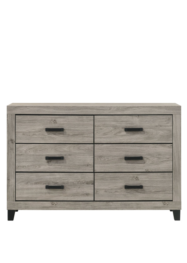 English Elm Mari Modern Wood Dresser with 6 Dovetail Drawers, Smooth Metal Glides, 3/4 Extension, Safety Stop Light Gray 60.3 L x 19.3 W x 38.8 H B2726P292251