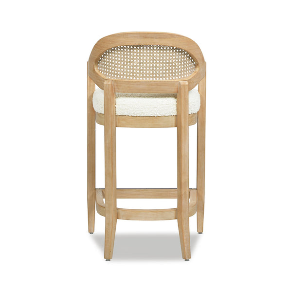 English Elm Jennifer Taylor Home - Americana Mid-Century Modern 26" Counter Stool With Cane Back & Ivory Boucle For Chic Spaces B2719P238381