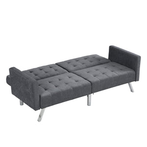 English Elm Sofa Convertible Linen Sofa Bed with Split-Back Recline, 3 Positions, Breathable Comfort for Small Spaces Dark Gray 41.3 L x 34.7 W x 8.2 H W2297S00005