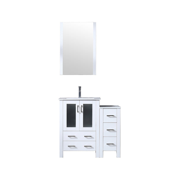 English Elm White Bath Vanity 36 in with Side Cabinet, Scratch‑Resistant Ceramic Top, Chrome Faucet, 22" Mirror B2731S01360