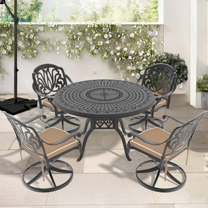 English Elm 5-Piece All-Weather Dining Set With Swivel Chairs, Round Table & Cushions For Outdoor Comfort W1710S00447
