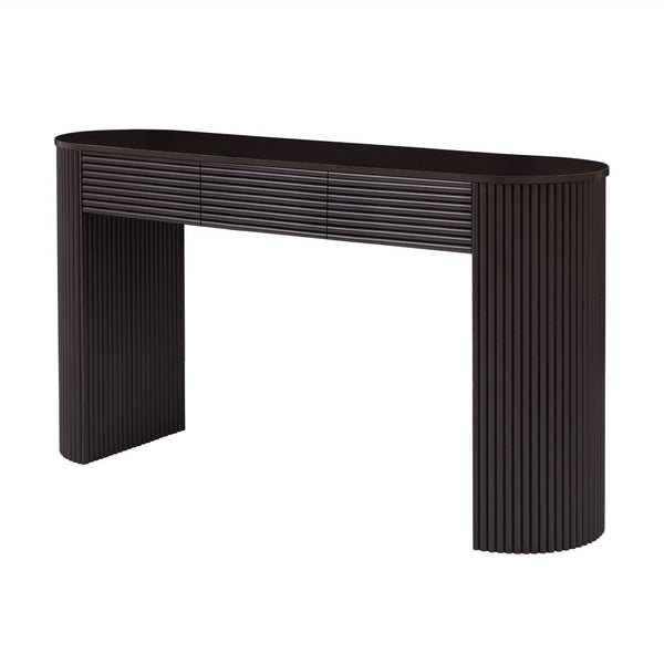 English Elm [video] Retro Fluted Console Table with 3 Drawers Open Niche Mid-century Entryway Espresso N759P283616D