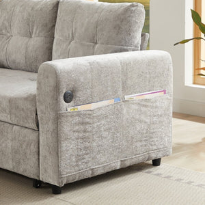 English Elm Modern Chenille Tufted Sleeper Sofa with Usb Port and Storage for Guest Rooms W1183S00025