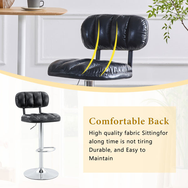English Elm Set of 2 Adjustable Pu Leather Barstools with Chrome Base for Kitchen or Home Bar Black,Silver W3875P378576