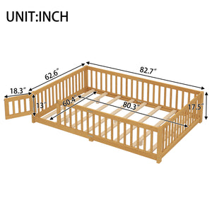 English Elm Queen Kids Floor Bed with Safety Guardrails and Door for Independent Sleep, Pine Frame, 82.7"x62.6" Natural W1580P338954