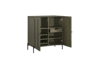 English Elm Bar Cabinet Pistachio Finish Solid Wood & MDF w/ Wine Racks, Stemware Storage, Pull-Out Drawer, Ample Capacity B2699P383330
