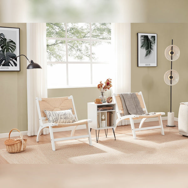 English Elm Modern Boho Accent Chair for Living Room — Scandinavian Cognac Beech Wood, Braided Jute Rope Seat, Cozy Durable Lounge T3623P354962