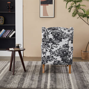 English Elm Coffee Table & Armchair Set with Vintage Roman Column Legs, Breathable Fabric, Solid Rubberwood Craftsmanship Antique White+Gray W2989P339882