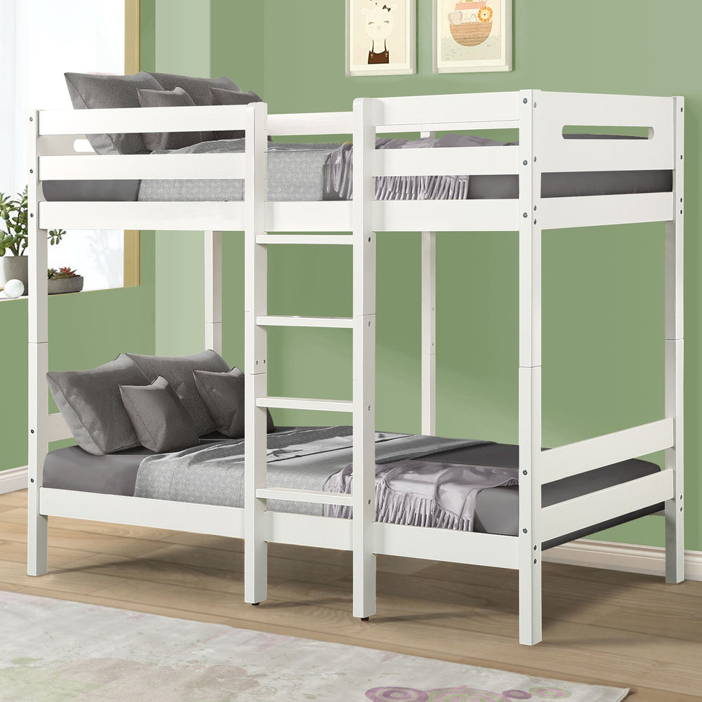 English Elm White Twin/Twin Bunk Bed with Ladder — 14+14 Slat Support, Easy Knock-Down Assembly, Sturdy White Finish B062S00577