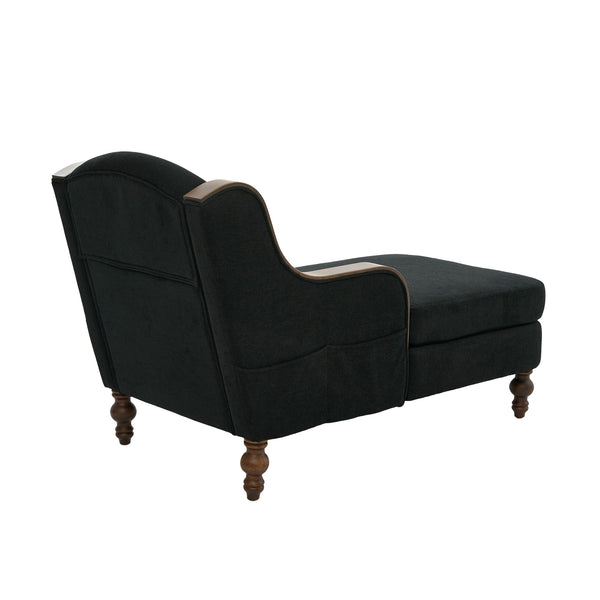 English Elm UNITED Oversized Chaise Lounge Sofa Bed with Solid Wood Arms, High-Resilience Foam, 800lb Capacity and Storage Pockets Black W1568S00208