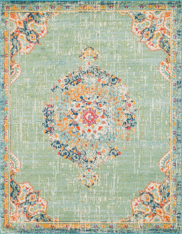 Unique Loom Penrose Alexis Machine Made Medallion Rug Green, Beige/Blue/Olive/Orange/Ivory/Yellow/Pink 8' 0" x 10' 0"