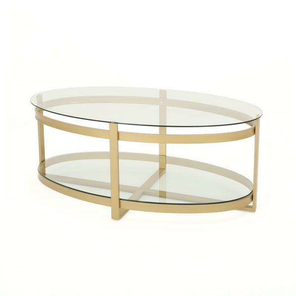 English Elm Christopher Knight Home® - COFFEE Antique Brass Glass Coffee Table 49" L Elegant Mid-Century Design Durable Tempered Top 63451.00