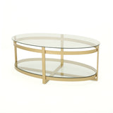 Christopher Knight Home® - Noble House - Plumeria Modern Glam Tempered Glass Oval Coffee Table with Iron Frame, Brass Finish