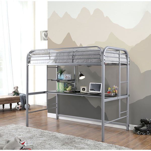 English Elm Contemporary Twin-Over-Twin Bunk Bed with Pull-Out Trundle and Built-In Ladder for Space-Saving Rooms Silver 78 L x 44 W x 8 H B2741P351289