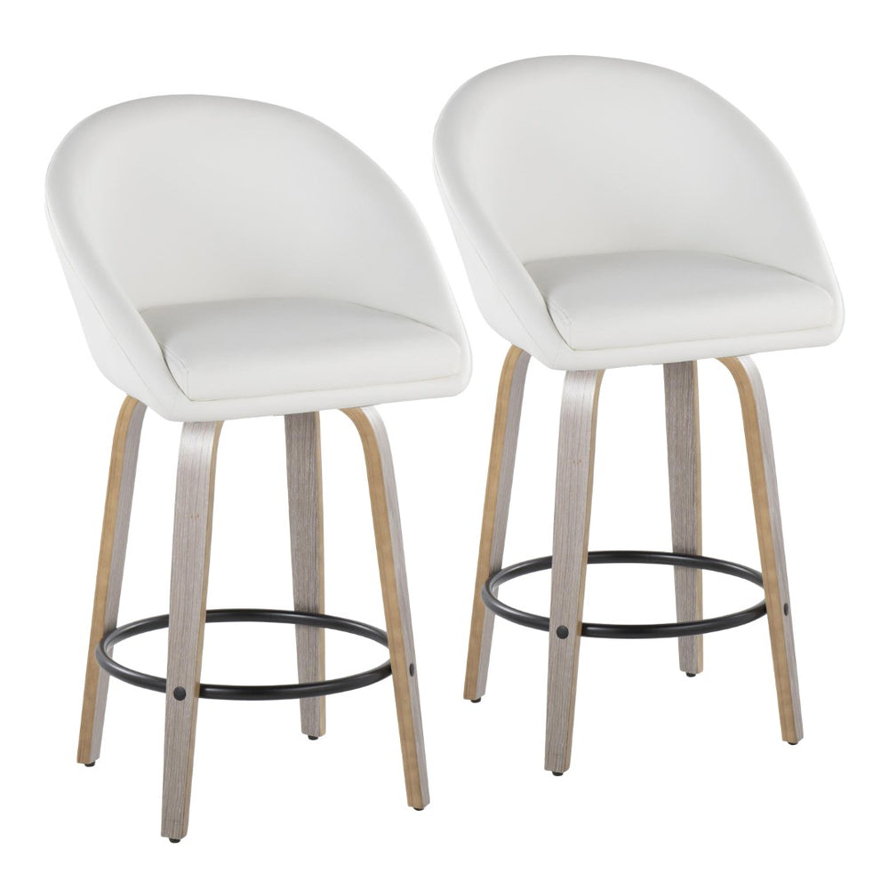 English Elm Fixed-height Swivel Counter Stools with Faux Leather Seats and Chrome Footrest Set of 2 White B202S01839