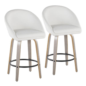 English Elm Fixed-height Swivel Counter Stools with Faux Leather Seats and Chrome Footrest Set of 2 White B202S01839