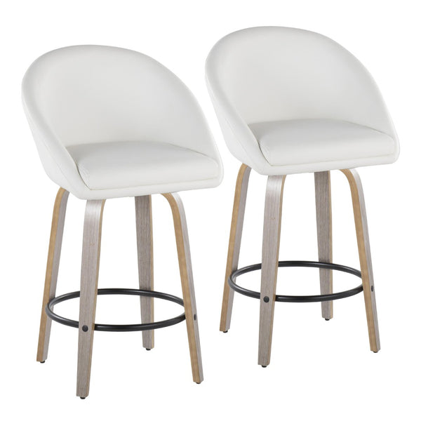 English Elm Fixed-height Swivel Counter Stools with Faux Leather Seats and Chrome Footrest Set of 2 White B202S01839