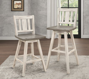 English Elm Pub Height Swivel Chairs Set Of 2, Distressed Gray & White Rubberwood With 360-Degree Comfort B011P194918-GIGA