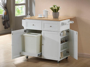 English Elm 1pc Modern Farmhouse Kitchen Cart with Butcher Block Top, 3 Doors, Drawers, Spice & Towel Racks B011P309156