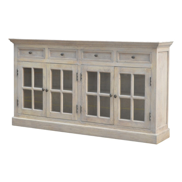 English Elm Solid Mango Wood Sideboard With Stone Acid Wash Finish - Rustic Charm & Ample Storage Solution B182P279310-GIGA