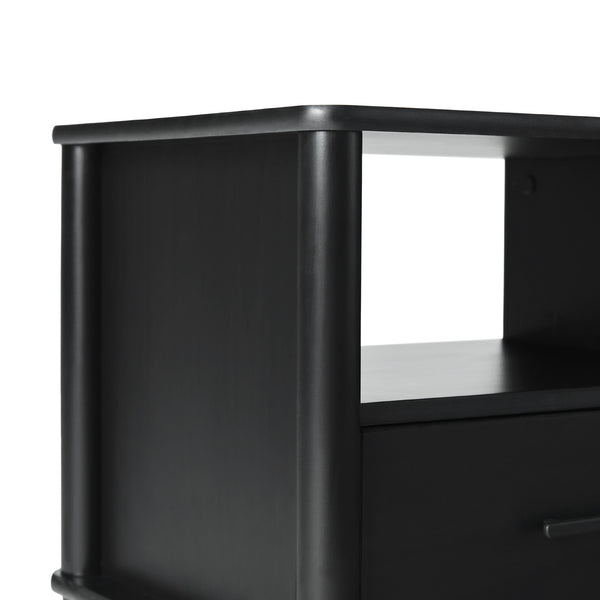 English Elm Walker Edison - Transitional Solid Pine Spindle Nightstand with Drawer and Open Cubby, Minimalist Handles, Low-Profile Black 26 L x 18.75 W x 5.5 H B185P168937