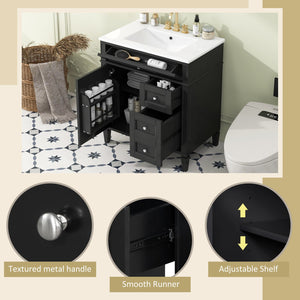 English Elm 30'' Modern Bathroom Vanity With Ceramic Sink, 2 Drawers & Tip-Out Storage For Stylish Organization N710P250194B