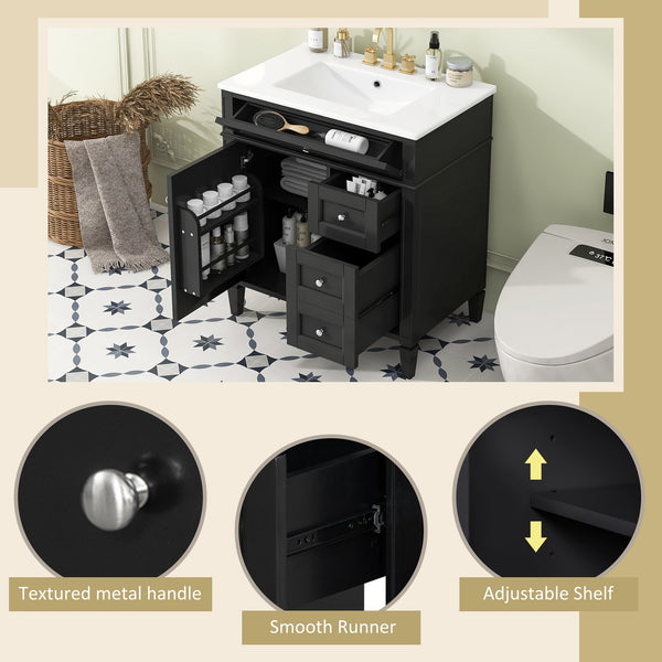 English Elm 30'' Modern Bathroom Vanity With Ceramic Sink, 2 Drawers & Tip-Out Storage For Stylish Organization N710P250194B